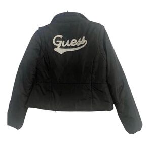 Guess Women's Black Puffer Jacket with Logo